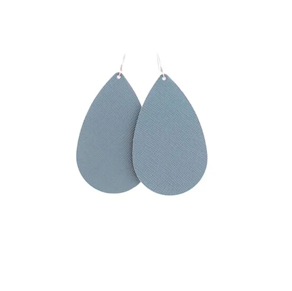 Nickel and Suede Large Teardrop Leather Earrings Chambray Blue